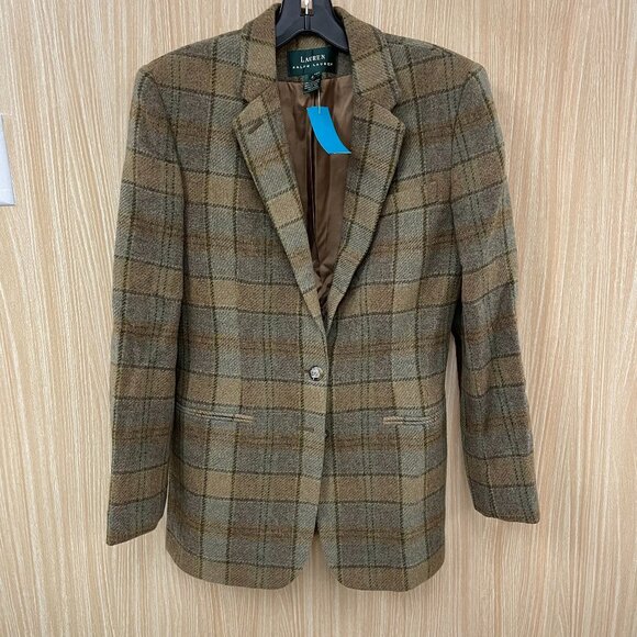 Lauren Ralph Lauren Brown Plaid Wool Blazer size 4 - Picture 1 of 6